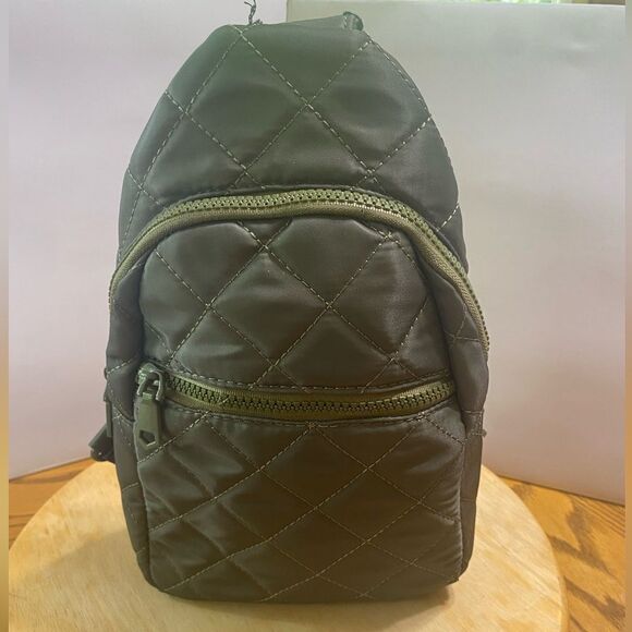 Sol and Selena MOTIVATOR Olive Green Quilted Sling Backpack 6.7” L x 11” H main image 7